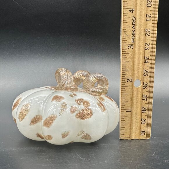 Hand Blown Glass Pumpkin Figurine Gold White Small Autumn Fall Decor Elegant - Picture 9 of 9